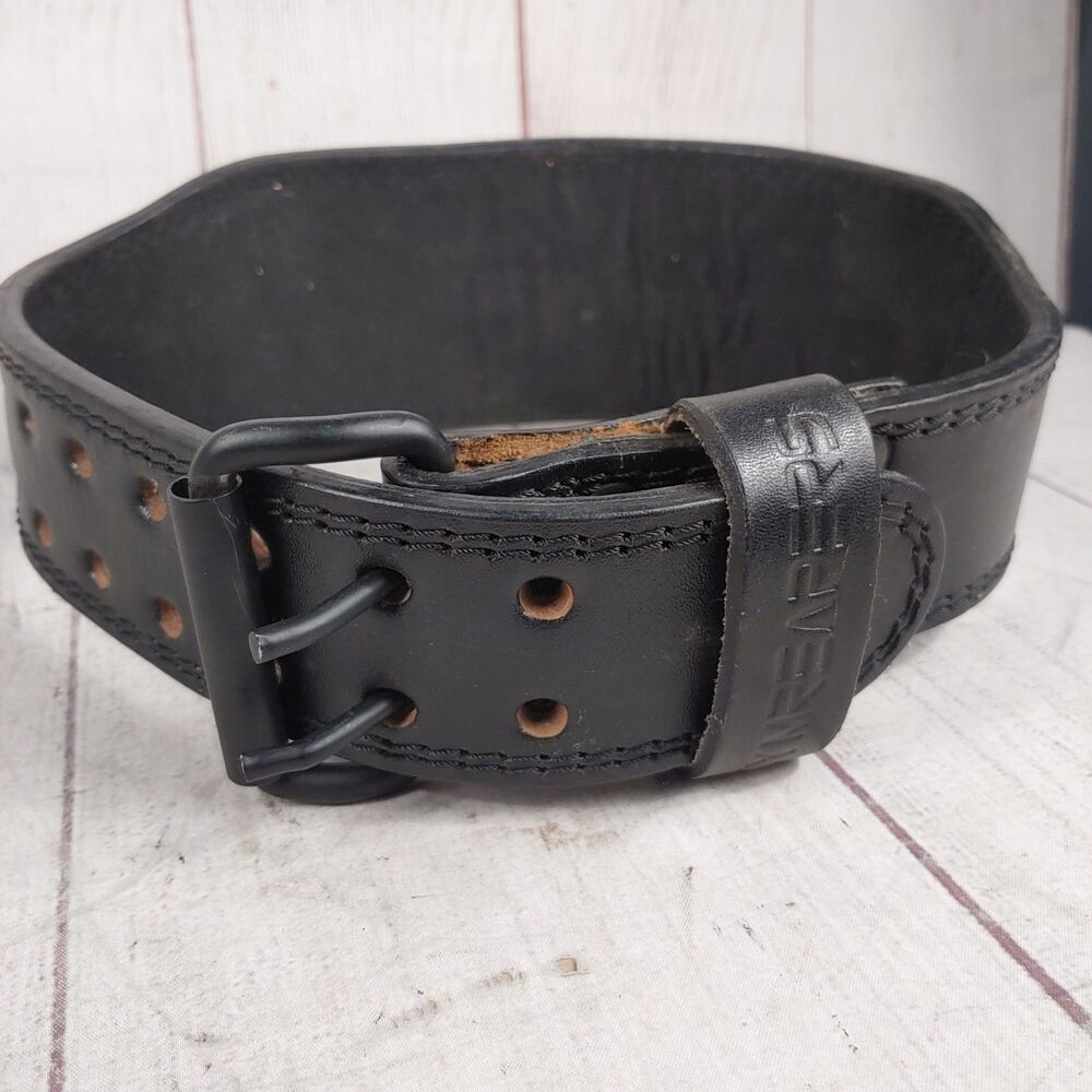 Gymreapers Leather Weightlifting Belt, 4″ Wide Dual-Prong Skull Logo - SMALL 36"